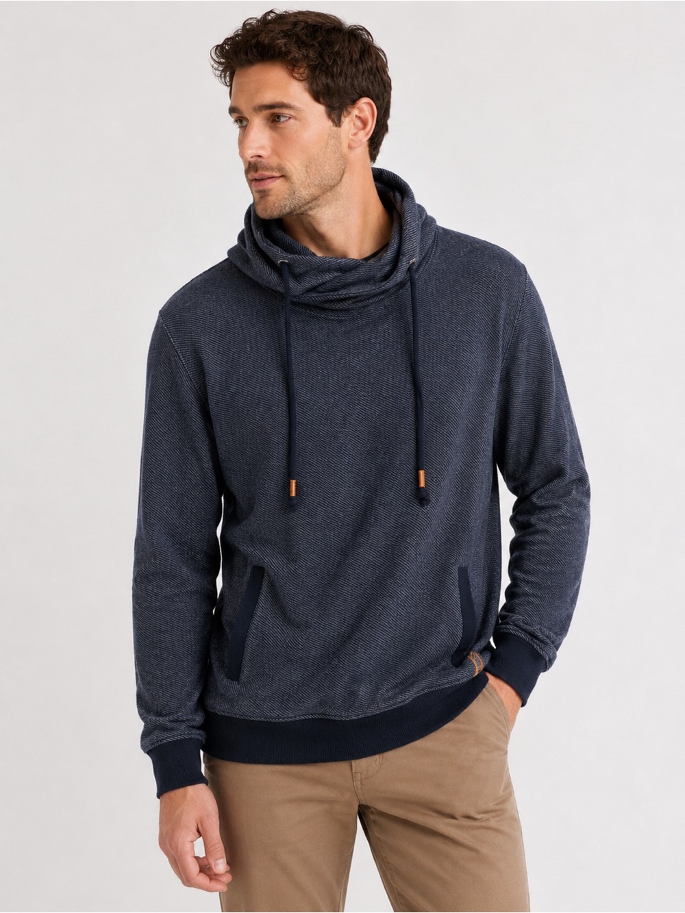 Tiffosi Men’s Large Navy Cowl Neck Pullover Sweatshirt Cotton Blend Hoodie
